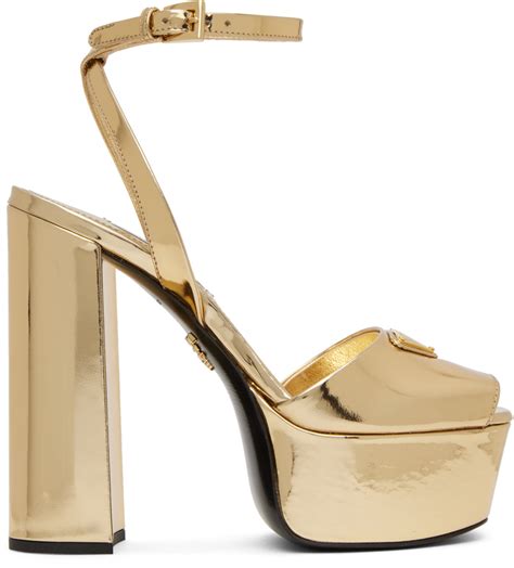 prada yellow gold slip on sandals with 1 inch heel|Prada transparent sandals.